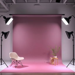 A contemporary photography studio background showcasing a smooth gradient that transitions from deep grey at the top to soft pastel pink at the bottom