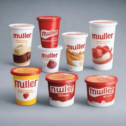 A high-quality photograph featuring a selection of Müller products