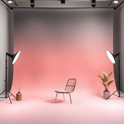 A contemporary photography studio background showcasing a smooth gradient that transitions from deep grey at the top to soft pastel pink at the bottom