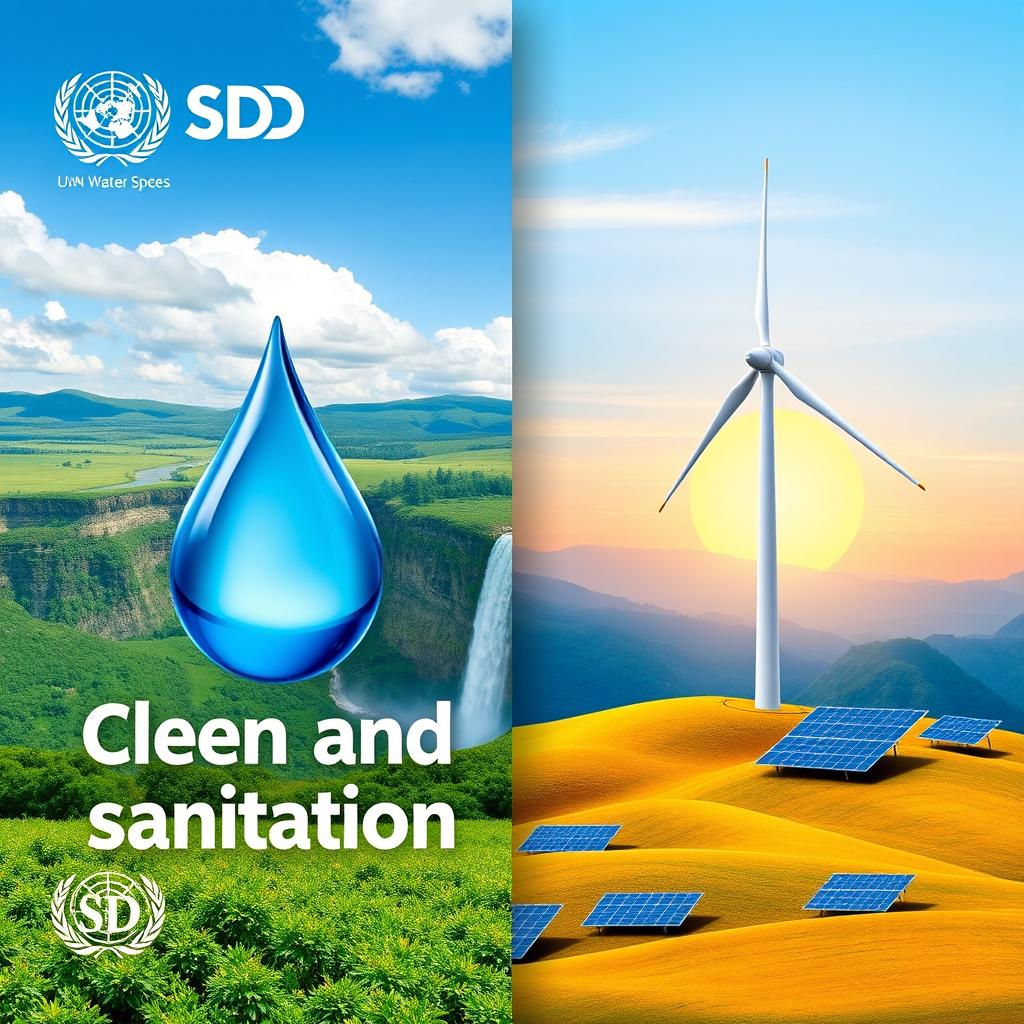 A visually striking poster showcasing two of the UN's Sustainable Development Goals (SDGs)