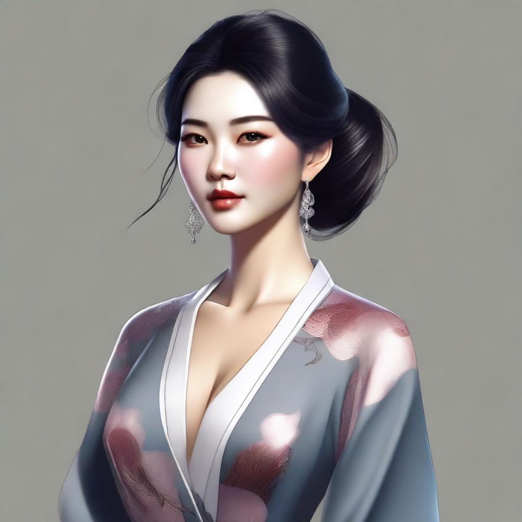 A high-quality digital art image showcasing a confident Asian woman