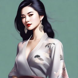 A high-quality digital art image showcasing a confident Asian woman