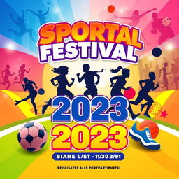 A vibrant sports festival announcement poster featuring a lively and colorful design