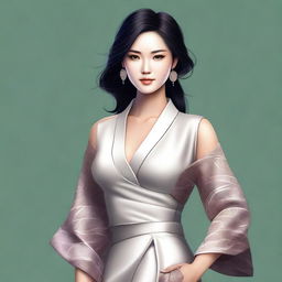 A high-quality digital art image showcasing a confident Asian woman