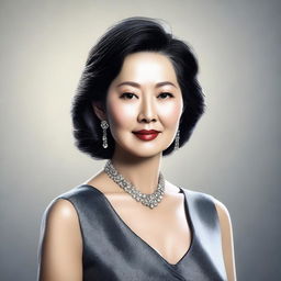 A high-quality, realistic digital portrait of an elegant Asian woman in her mature years