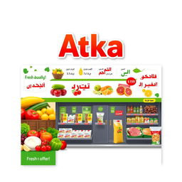 A colorful and vibrant supermarket banner designed for a store similar to Atka in Iran