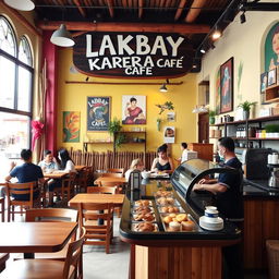 A vibrant and inviting cafe interior, with colorful decor showcasing Filipino culture