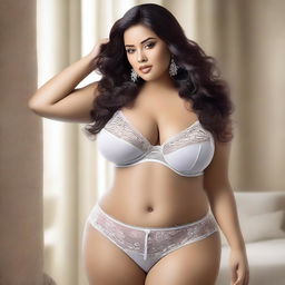 An image of a voluptuous woman dressed in elegant white lingerie