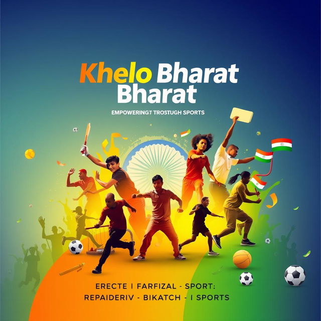 A vibrant and dynamic poster for 'Khelo Bharat', showcasing the essence of sports and youth engagement in India