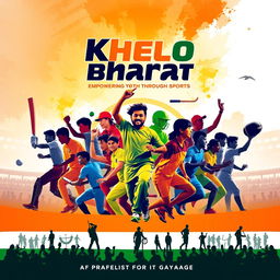 A vibrant and dynamic poster for 'Khelo Bharat', showcasing the essence of sports and youth engagement in India