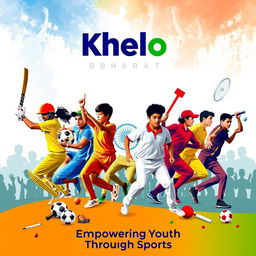 A vibrant and dynamic poster for 'Khelo Bharat', showcasing the essence of sports and youth engagement in India