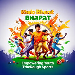 A vibrant and dynamic poster for 'Khelo Bharat', showcasing the essence of sports and youth engagement in India
