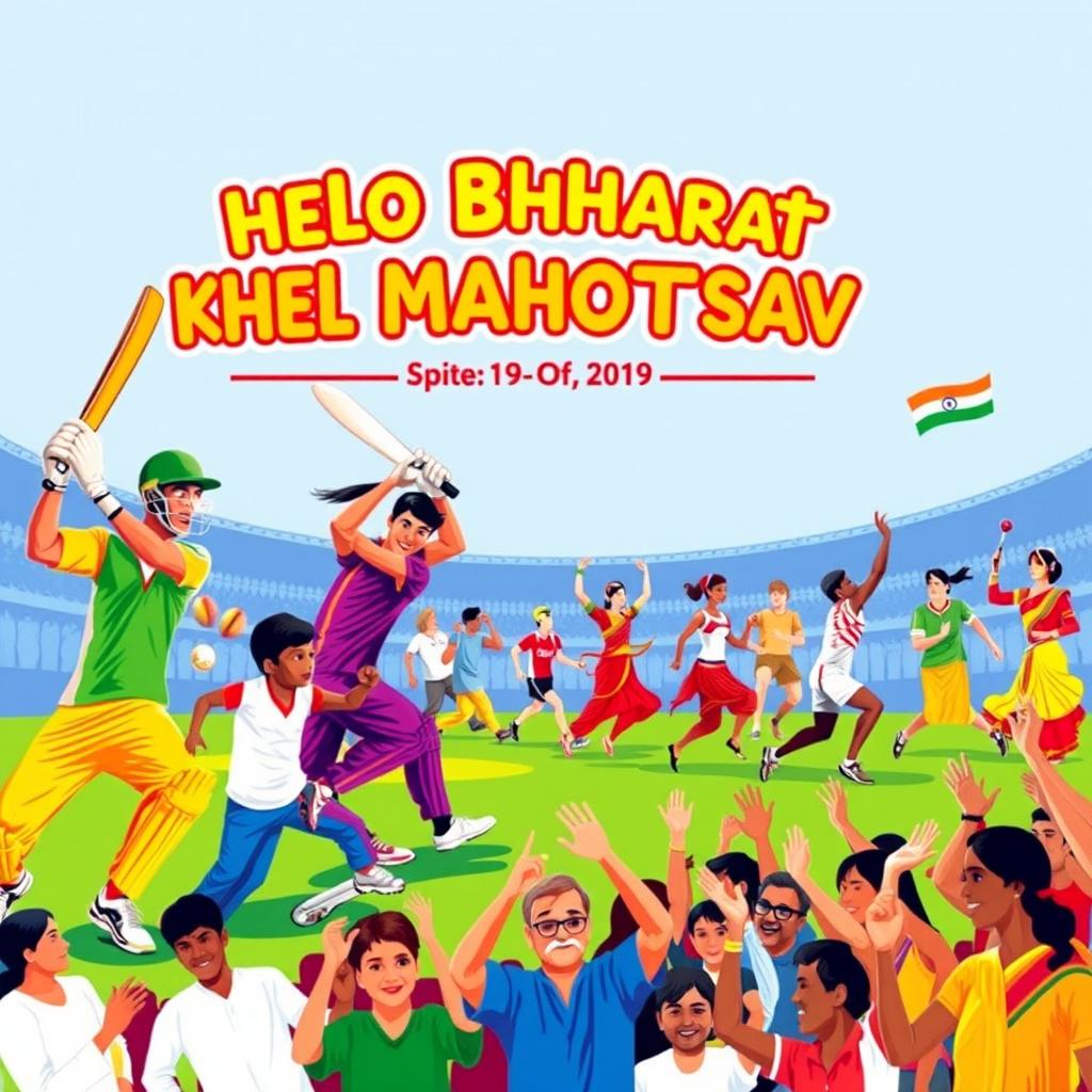 A vibrant and energetic poster for the 'Khelo Bharat Khel Mahotsav', showcasing various sports and cultural activities