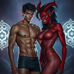 A young, attractive 19-year-old man with a fit physique, dressed in skin-tight retro shorts