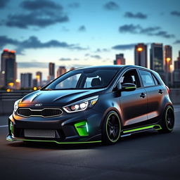 A modified Kia Pride car showcasing a bold and aggressive design