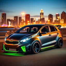 A modified Kia Pride car showcasing a bold and aggressive design