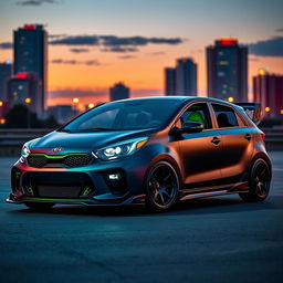A modified Kia Pride car showcasing a bold and aggressive design