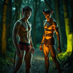 A seductive scene featuring a 19-year-old attractive young man wearing skin-tight retro shorts, showcasing his toned physique, standing in a captivating pose