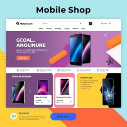 An eye-catching template design for a mobile skins shop, featuring a modern layout that highlights various mobile phone skins