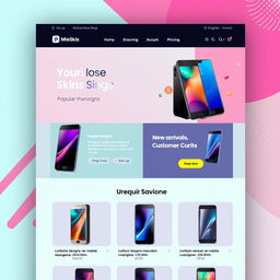 An eye-catching template design for a mobile skins shop, featuring a modern layout that highlights various mobile phone skins