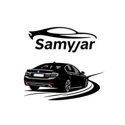 A minimalistic logo design for a car brand named 'Auto Samyar' in a single black color, emphasizing simplicity and elegance