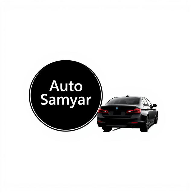 A minimalistic logo design for a car brand named 'Auto Samyar' in a single black color, emphasizing simplicity and elegance