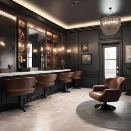 An image showcasing a men's saloon design, exuding a modern and sophisticated aesthetic