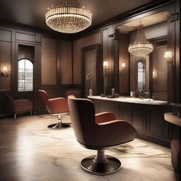 An image showcasing a men's saloon design, exuding a modern and sophisticated aesthetic