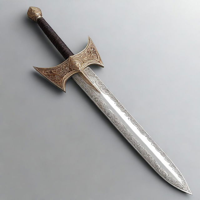 A digital art image of a high-quality elven falchion