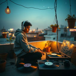 A serene and atmospheric lofi-inspired image capturing the essence of a musical scene from the movie 'Pushpa 2'