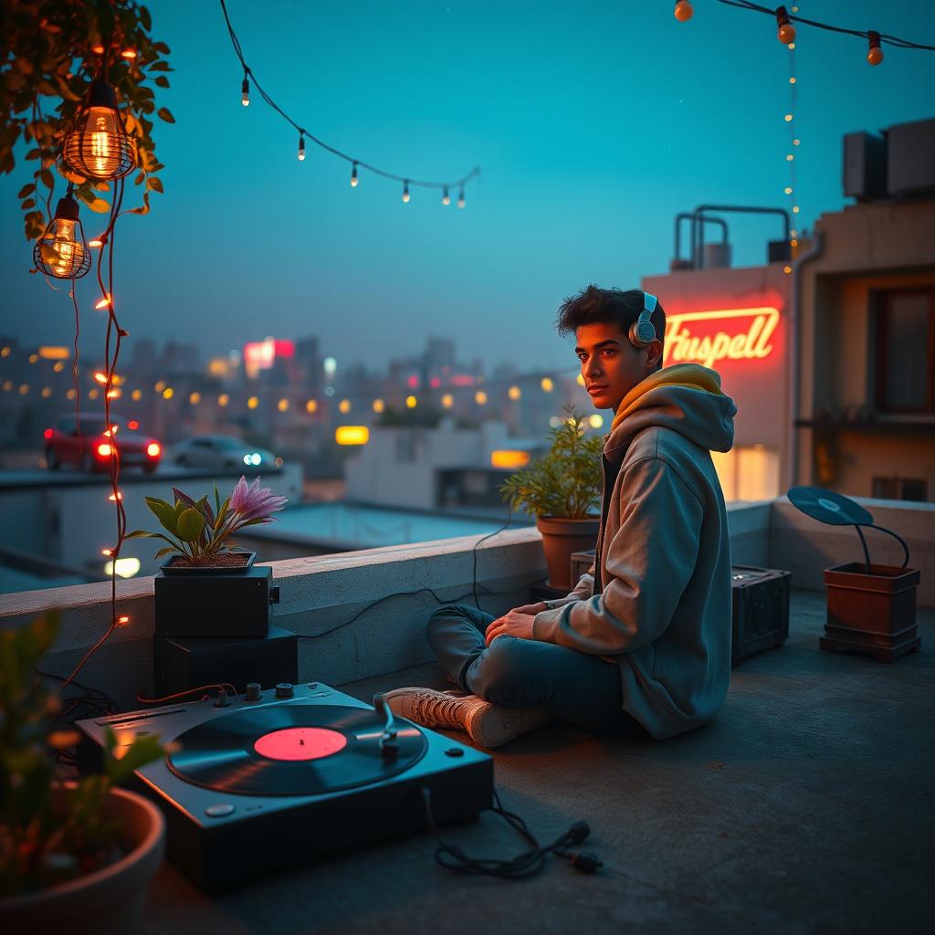 A serene and atmospheric lofi-inspired image capturing the essence of a musical scene from the movie 'Pushpa 2'