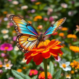 A stunningly beautiful butterfly perched delicately on a vibrant flower, showcasing its intricate patterns and vivid colors