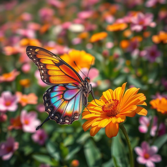 A stunningly beautiful butterfly perched delicately on a vibrant flower, showcasing its intricate patterns and vivid colors