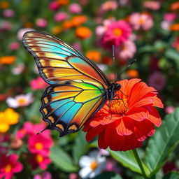 A stunningly beautiful butterfly perched delicately on a vibrant flower, showcasing its intricate patterns and vivid colors