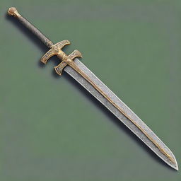 A digital art depicting a long, elegant, high-quality elven falchion