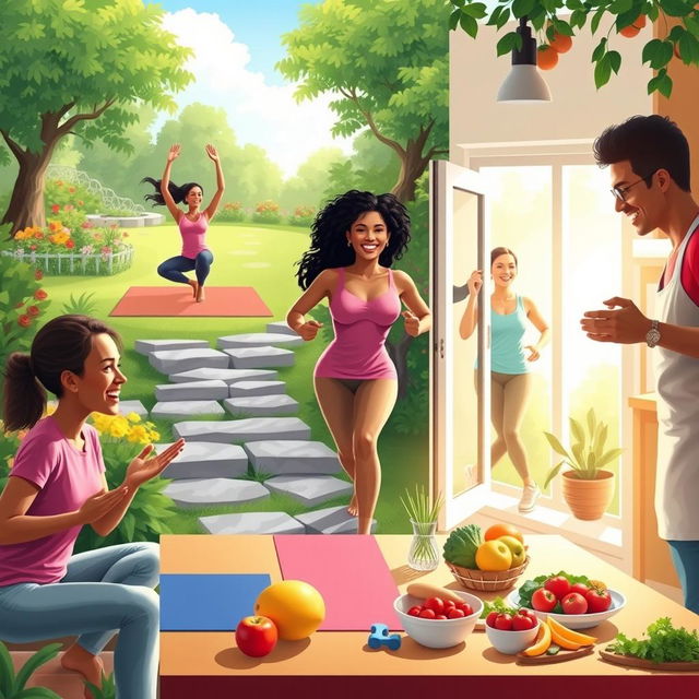 A vibrant and inspiring scene that illustrates the concept of health being wealth