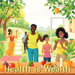 A vibrant and inspiring scene that illustrates the concept of health being wealth