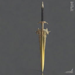 A digital art image showcasing a long, elegant, high-quality elven falchion with inscriptions of a dark deity