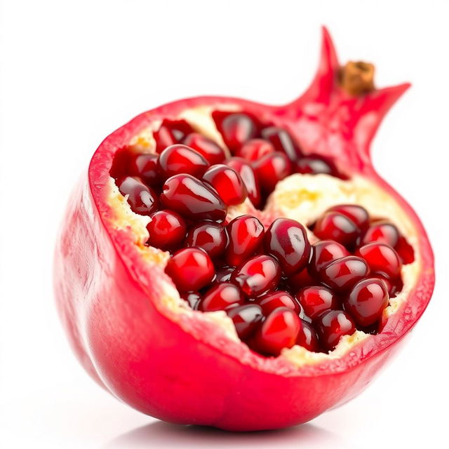 A close-up of a vibrant pomegranate fruit, showcasing its rich red color and glossy skin