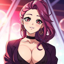 A stunningly beautiful and confident anime mother character, with large breasts and a sexy, appealing design