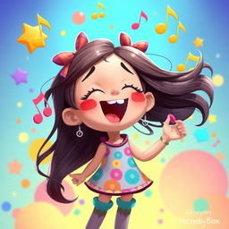 A charming 2D illustration of a girl singing joyfully, inspired by the playful art style of the game IncredyBox
