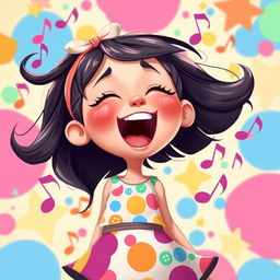 A charming 2D illustration of a girl singing joyfully, inspired by the playful art style of the game IncredyBox