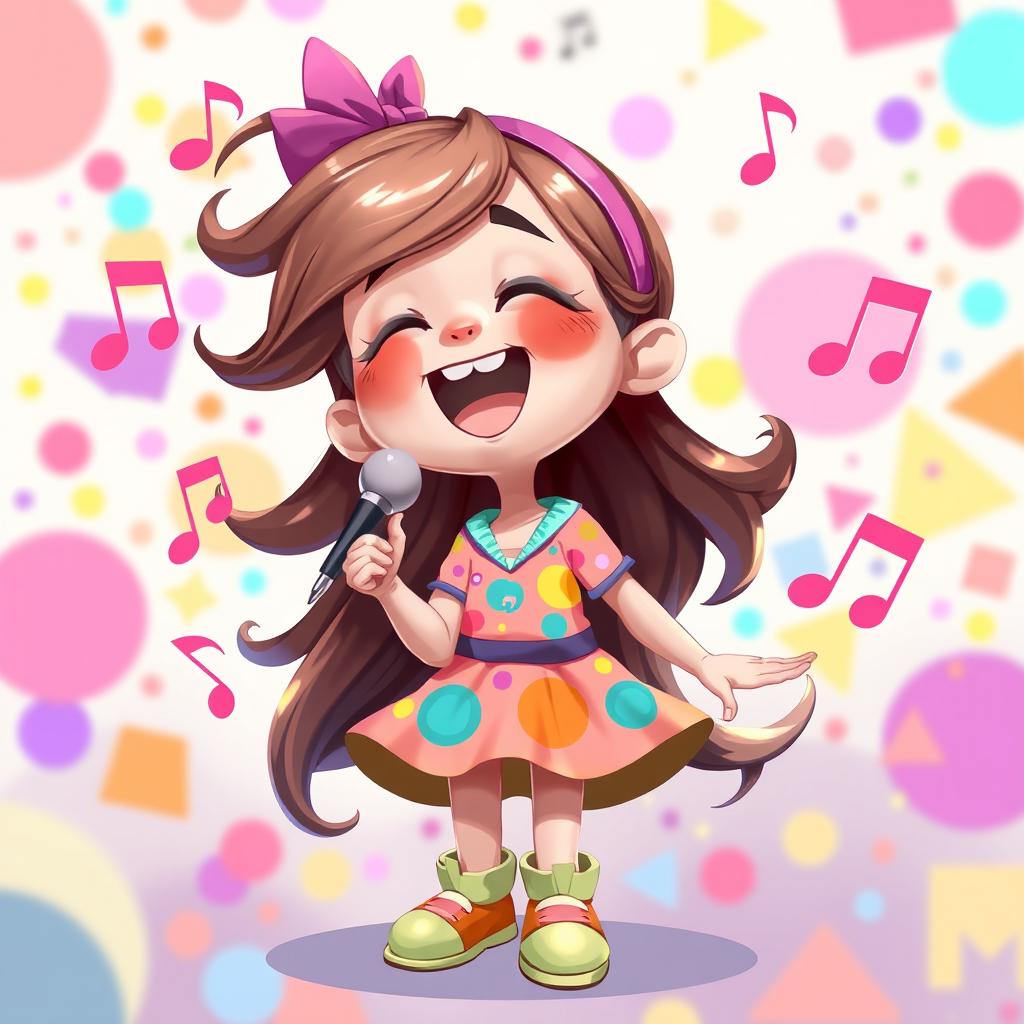 A charming 2D illustration of a girl singing joyfully, inspired by the playful art style of the game IncredyBox