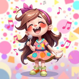 A charming 2D illustration of a girl singing joyfully, inspired by the playful art style of the game IncredyBox