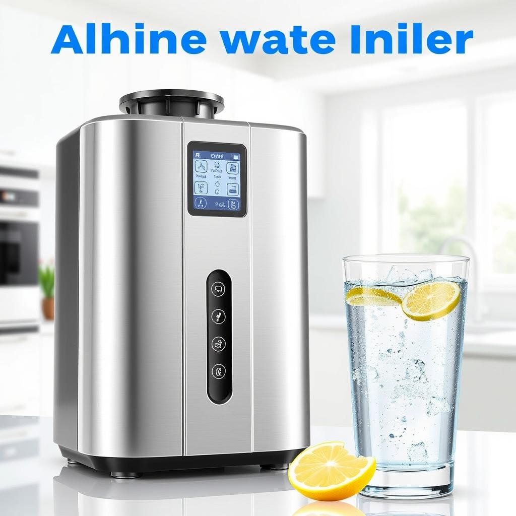 A sleek and modern alkaline water ionizer device, showcasing its high-tech features and elegant design