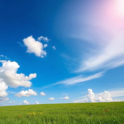 A picturesque landscape showcasing the bluest sky imaginable, with vibrant shades of blue transitioning from cerulean to azure