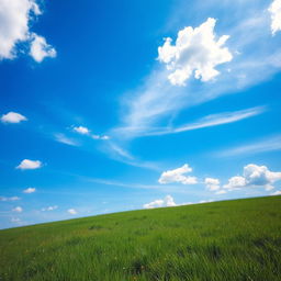 A picturesque landscape showcasing the bluest sky imaginable, with vibrant shades of blue transitioning from cerulean to azure