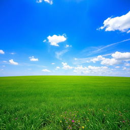 A picturesque landscape showcasing the bluest sky imaginable, with vibrant shades of blue transitioning from cerulean to azure