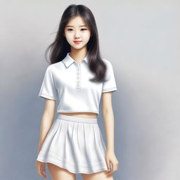 A high-quality digital art image depicts a charming teenage girl of Korean descent