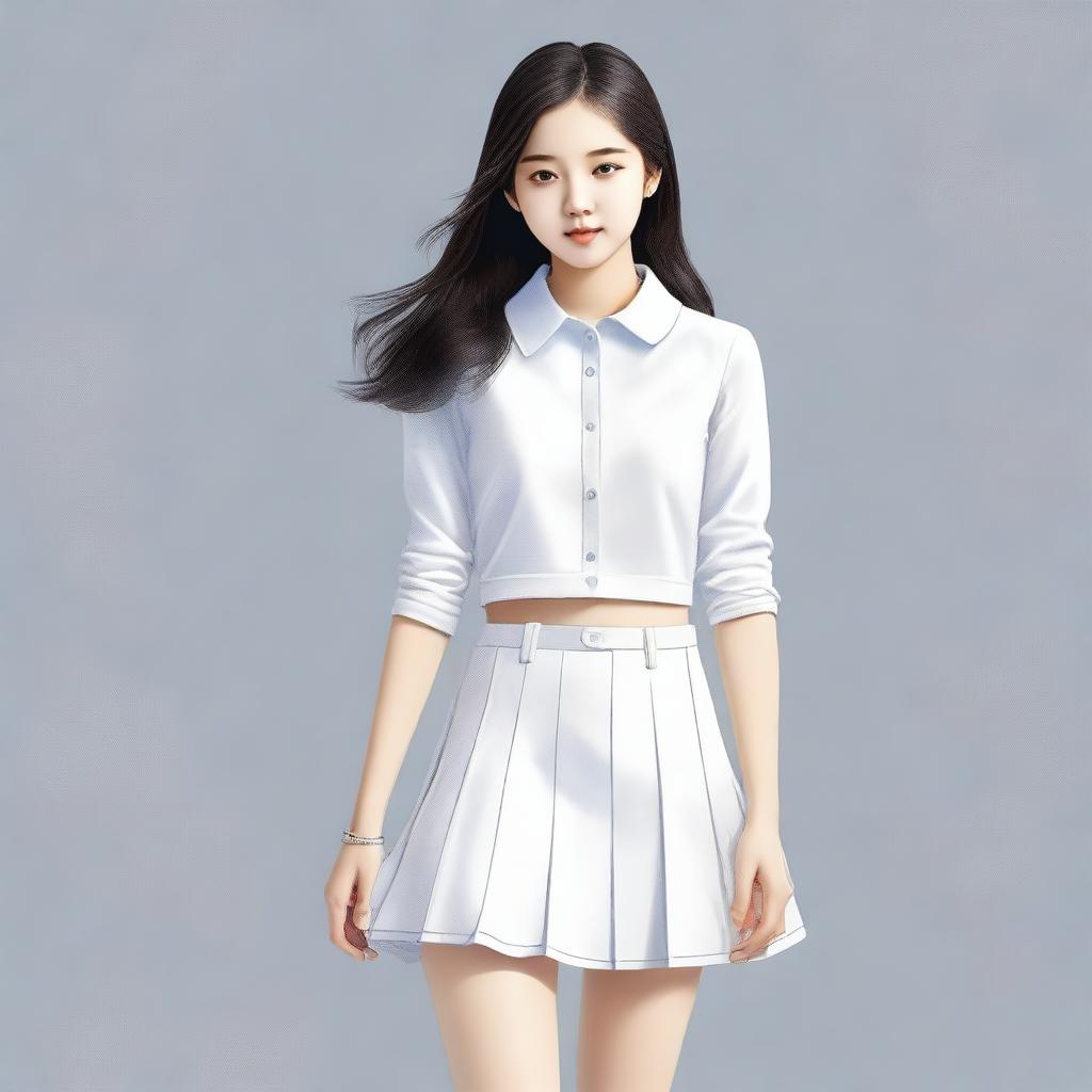 A high-quality digital art image depicts a charming teenage girl of Korean descent